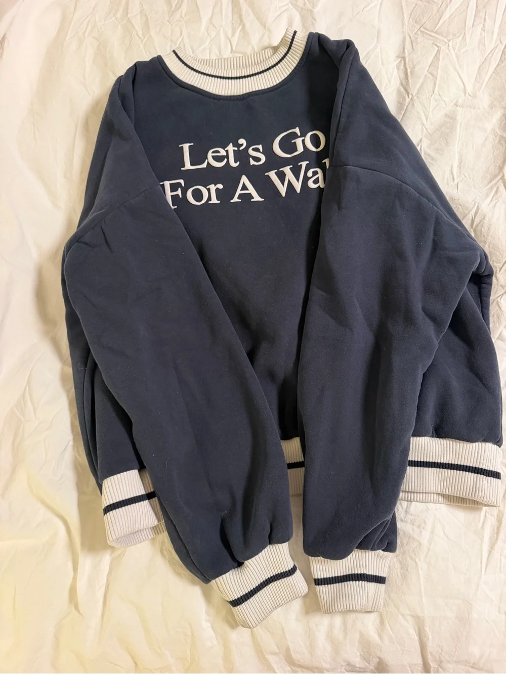 Women's Navy Crewneck Pullover Sweatshirt - 'Let's Go For A Walk'